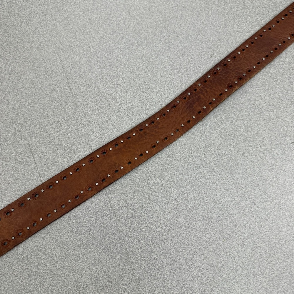 Fossil Belt Womens Medium Brown Studded Leather Perforated Floral Buckle - Picture 4 of 7
